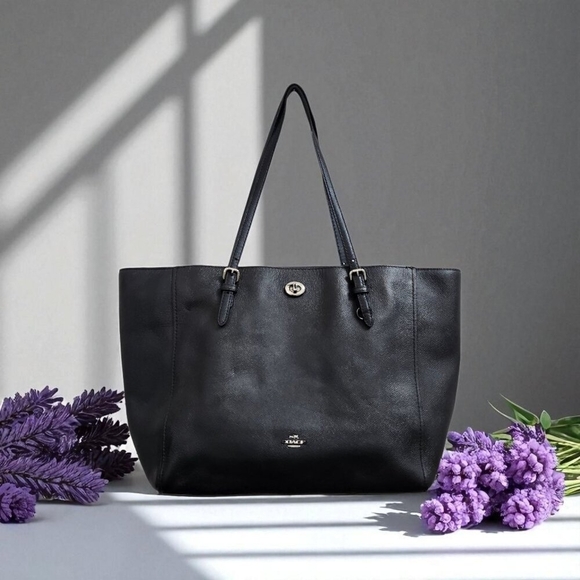 Coach Black Turn-Lock Saffiano Leather Tote Bag - Picture 1 of 16